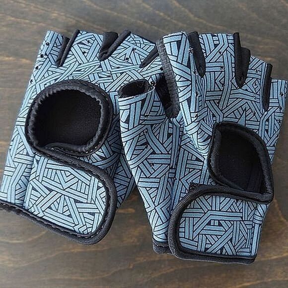 Sky blue abstract neoprene velcro strap half finger cycling gloves - Picture 2 of 7